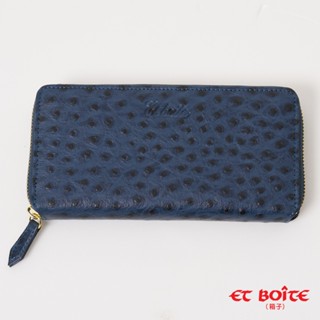 BLUE WAY ET BOiTE 箱子 - 女款 E.T牛皮拉鍊開合式長夾錢包(深藍)