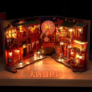【臺灣現貨|大唐盛世錄】天予創意3D立體書立書檔 書房DIY模型屋小屋擺件盛世大唐燈會場景 唐朝唐代盛世繁花似錦交換禮物