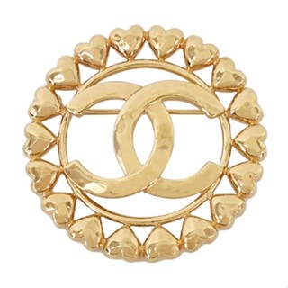 CHANEL 經典一圈愛心造型雙C LOGO圓形胸針(淡金)｜100%原廠真品｜JS Maxx官方旗艦館