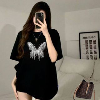 【現*貨】佰分佰/100kg內可穿/冰絲/美式/復古/潮牌/印花/黑色短袖T恤/寬松上衣/ins/女生上衣
