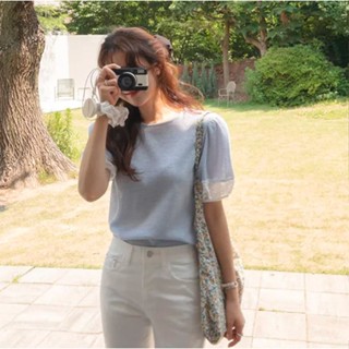 現貨 DREAM COLOR KR 一件免運 韓國女裝 正韓 女裝 清新精緻袖末蕾絲泡泡袖彈性上衣
