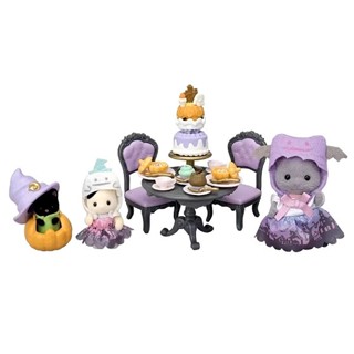 Sylvanian Families<日本森林家族>華麗萬聖派對組(人物*3 南瓜帽 配件*24 桌椅)家家酒玩具