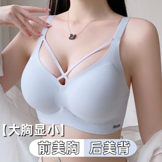 M-6XL 交叉美胸內衣 薄墊 大胸顯小 大尺碼無痕內衣 冰絲涼感內衣 夏季內衣 舒適聚攏 防下垂 調整 收副乳胸罩