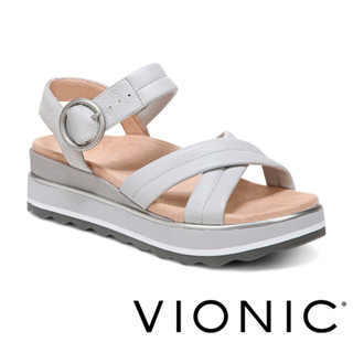 【VIONIC 法歐尼】Reyna芮娜 圓環扣飾小牛皮大波浪厚底涼鞋足弓鞋矯正鞋/灰