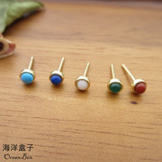 ☆§海洋盒子§☆迷你小巧多色天然石S925純銀金色耳環 OB2492 (鍍金貼耳耳環)