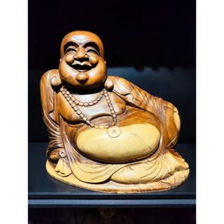 早期大型柚木老木雕 - 彌勒佛#79（木雕/藝術/古董/擺件/收藏/展示/佛像/神像/元寶/布袋)