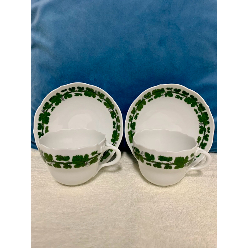 （非小摩卡杯）【手繪 】全新 未使用 一級品 德國🇩🇪麥森Meissen經典綠葡萄系列 咖啡杯/茶杯盤組