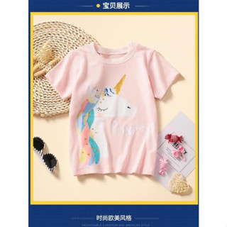 【小雨蛙衣櫃】歐美風女童獨角獸上衣 粉色T恤 獨角獸