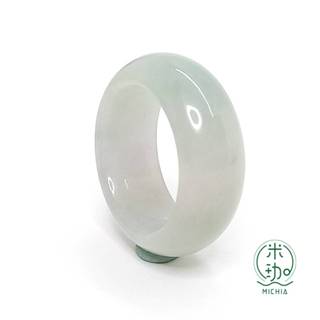 【米珈MICHIA】直徑17.6mm 天然翡翠 冰糯種 煙紫底 飄藍花 寬版 戒指 戒圈 玉戒 指環 緬甸玉（E273)