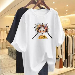 愛依依 M-5XL 短袖T卹 大碼女裝 印花上衣 中大尺碼上衣 新款圓領中長款上衣ins打底衫-1014.