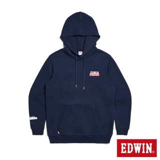 EDWIN 男款 袖口小LOGO連帽長袖T恤(丈青色)