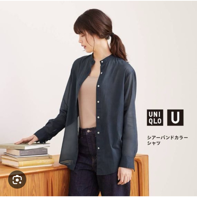 （二手）UNIQLO 優衣庫 女裝透膚立領襯衫（長袖）