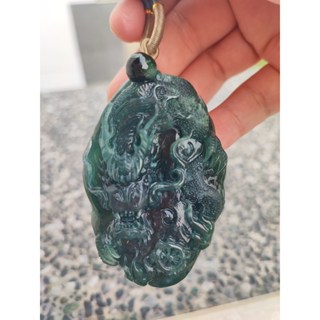 翡翠精品收藏-老藍水霸氣大龍牌（大師工藝雙證），整塊帝王綠底色，雙面雕工!!
