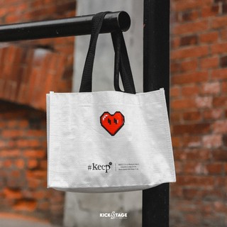 #KEEP PIXEL HEART Shopping Bag 白色 畫素愛心 防潑水 編織 購物袋 環保袋【KS229】