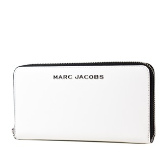MARC JACOBS 金屬LOGO防刮十字紋拉鍊長夾-棉花白 【美國正品現貨】