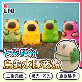 【CHU愛買🌟臺灣現貨】烏龜水豚小夜燈 小夜燈 卡皮巴拉夜燈 造型夜燈 拍拍燈 睡眠燈 可愛夜燈 氣氛燈 水豚君