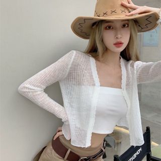【YoRi】防曬外套女 夏季新款短款上衣外套不 薄款長袖開衫外套女 氣質百搭網紗短外套 女生外套 夏天衣服
