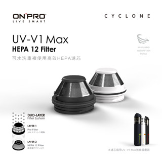 ONPRO V1MH12 UV-V1 MAX第三代吸塵器專用【HEPA12可水洗替換濾芯+不鏽鋼濾網】