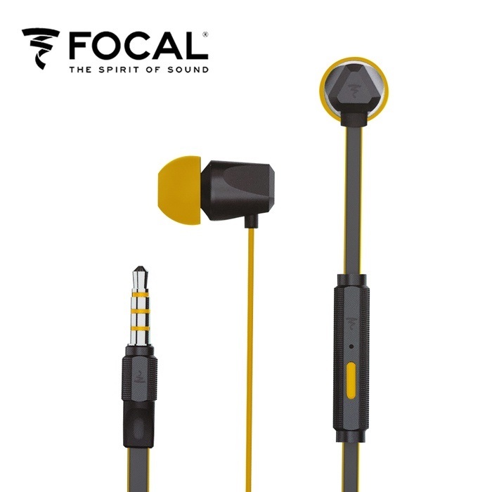 【二手近全新】法國focal扁線入耳式3.5mm金屬線控耳機 重低音立體聲有線耳機 精裝版贈專用收納網袋  黃色