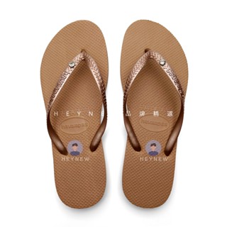 Havaianas 素金色Slim Logo 金色水鑽細帶 素金色底 輕微腳跟腰身細帶 防滑夾腳拖 女款人字拖鞋