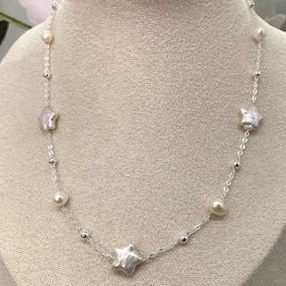 🎀小小飾品🎀原創天然珍珠滿天星項鍊 星星型巴洛克珍珠無核白珍珠項鍊 珠光極亮炫彩異型巴洛克