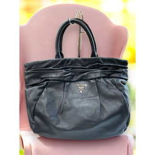 美麗堡outlet精品 ☆PRADA BN1689 柔軟小羊皮 抓皺 手提包 咖啡色【現貨】