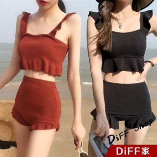 【DIFF】韓版高腰顯瘦花邊兩件式泳裝 帶胸墊 保守泳衣 套裝 上衣 女生泳衣 女裝 連身泳衣 S333【S133】
