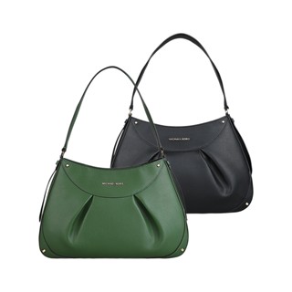MK MICHAEL KORS ENZO立體金字字母LOG圓弧形褶皺線條設計牛皮拉鍊肩背(中/兩色)