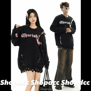 【Shopdcc】 自訂款 暗黑風 破壞風 歌德 字型 長袖 毛衣 針織 情侶款 寬鬆 落肩