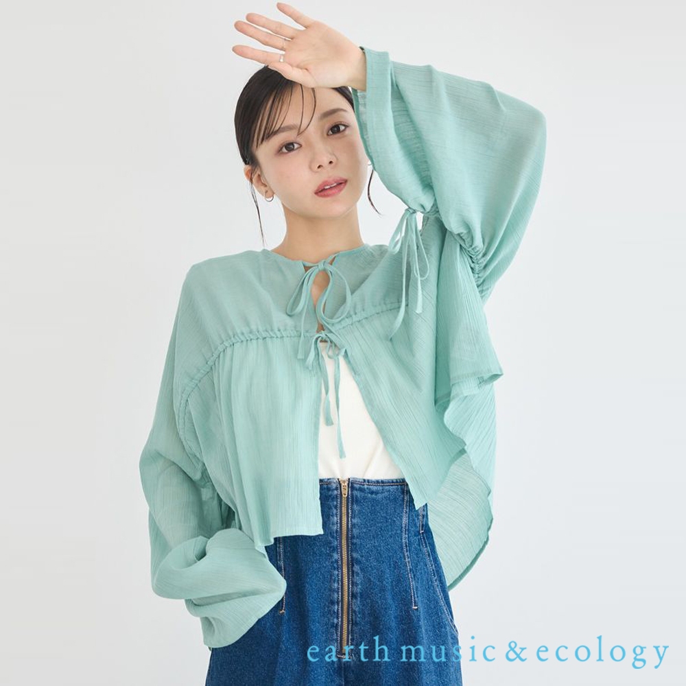 earth music&ecology 素面/格紋抽繩設計綁結長袖襯衫(1L43L0A0400)