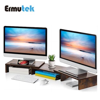 Ermutek 多功能桌上型雙螢幕增高架-多功能可調式LCD 電腦螢幕架 /深木紋/ SR-001-K