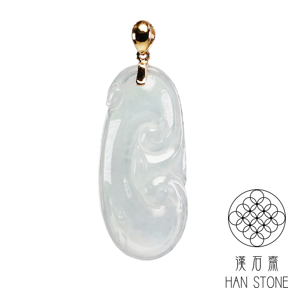 【漢石齋】天然翡翠A貨 如意18K金墜頭玉佩吊墜 冰種(11*26*4mm)