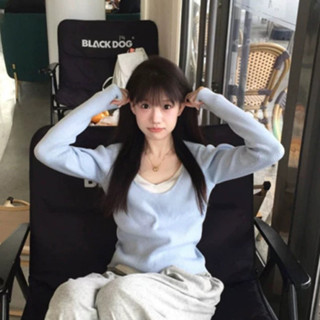 【HOT 本舖】 M-2XL 韓版兩件撞色長袖上衣 女裝 衣服 長袖上衣 針織衫