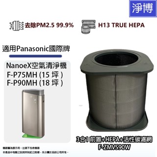 適用Panasonic國際牌F-P75MH F-P90MH P75MHC空氣清淨機活性碳HEPA濾網芯F-ZMVS90W