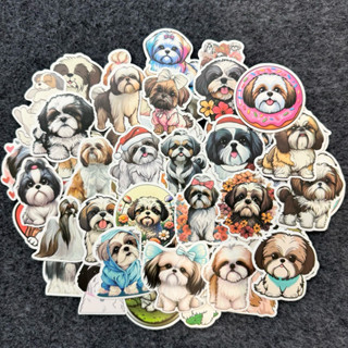 【 現貨】🐥"50張" 西施犬 獅子狗 動物 ins 塗鴉 獎勵貼紙 PVC 防水 行李箱 安全帽 筆電 滑板 冰箱