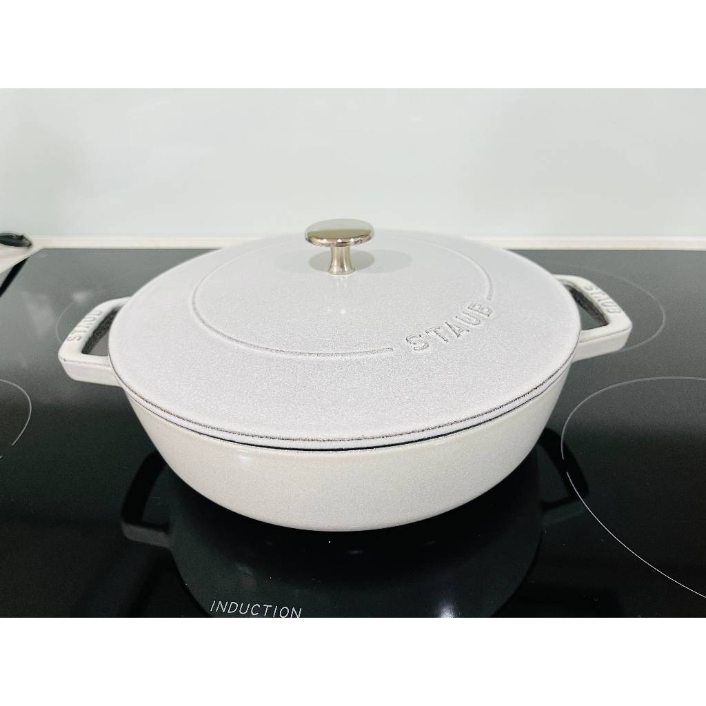 staub 24cm 淺鍋 淺燉鍋 松露白 鑄鐵鍋 史大伯