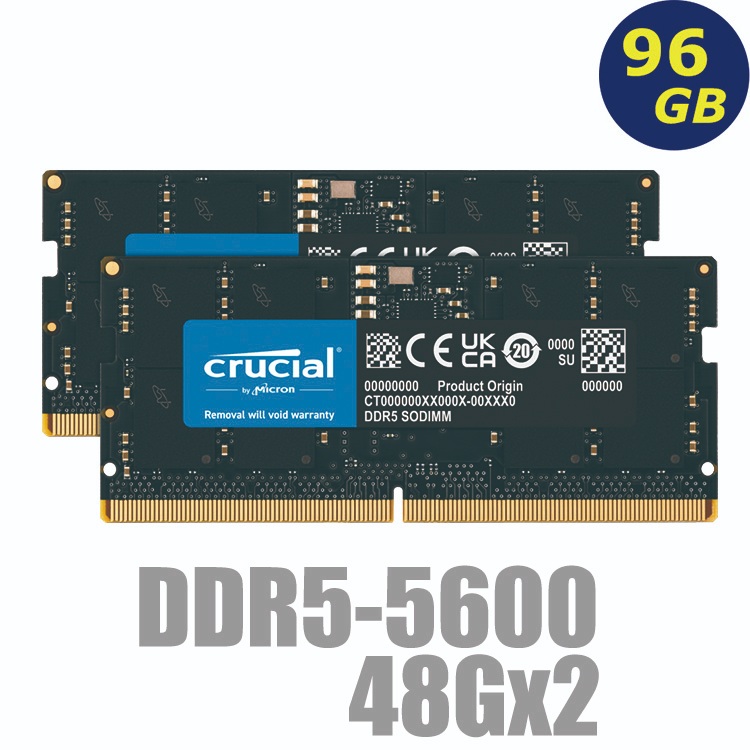 Crucial DDR5 5600 48GBx2 Sodimm CT48G56C46S5 筆電用-公司貨