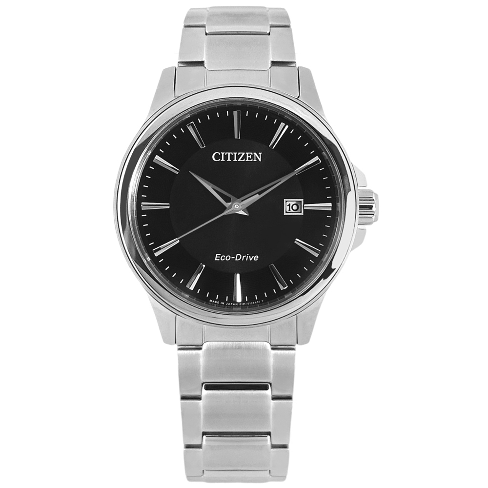 CITIZEN / 光動能 經典簡約 藍寶石水晶玻璃 日期 不鏽鋼手錶 黑色 / BM7290-51E / 40mm