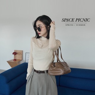Space Picnic｜拼接網紗捲邊上衣-3色【C24091021】