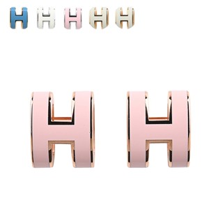HERMES POP 立體H字母LOGO橢圓造型簍空設計穿式耳環(迷你/多色)