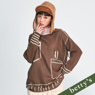 betty’s貝蒂思(35)2D撞色圖樣圓領針織上衣(咖啡)