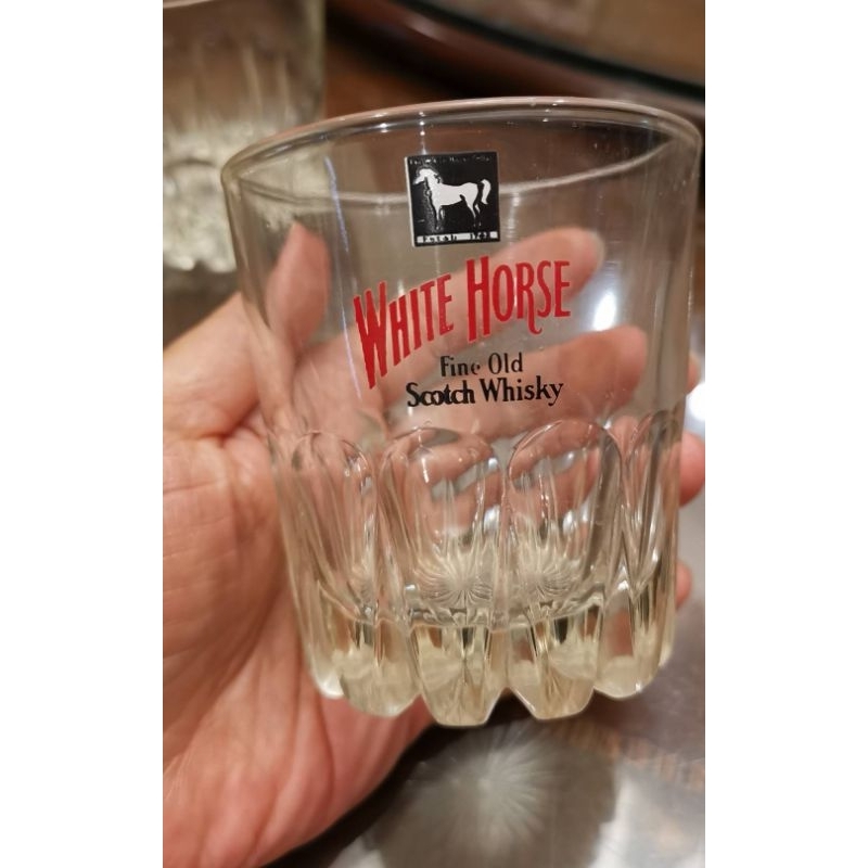 請先確定出貨日！老玻璃酒杯，白馬White Horse威士忌厚底玻璃酒杯，每個售價180元