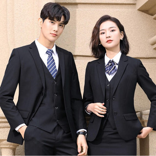 Miguo 高階感商務職業西裝套裝 男女同款 2色 S-6XL 嗶嘰料雙扣修身西服 大尺碼西裝套褲 灰色可預訂