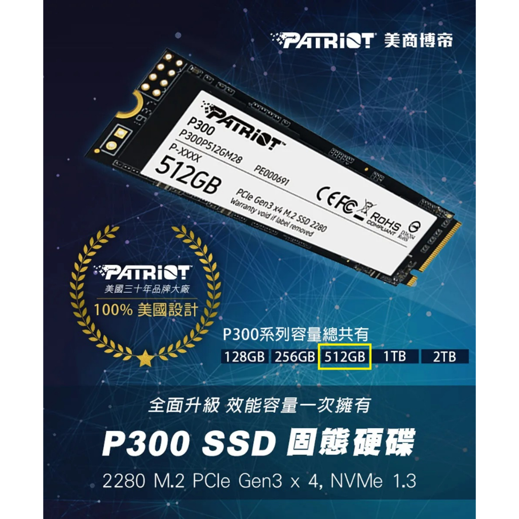 博帝 Patriot M.2 512GB P300 Gen3