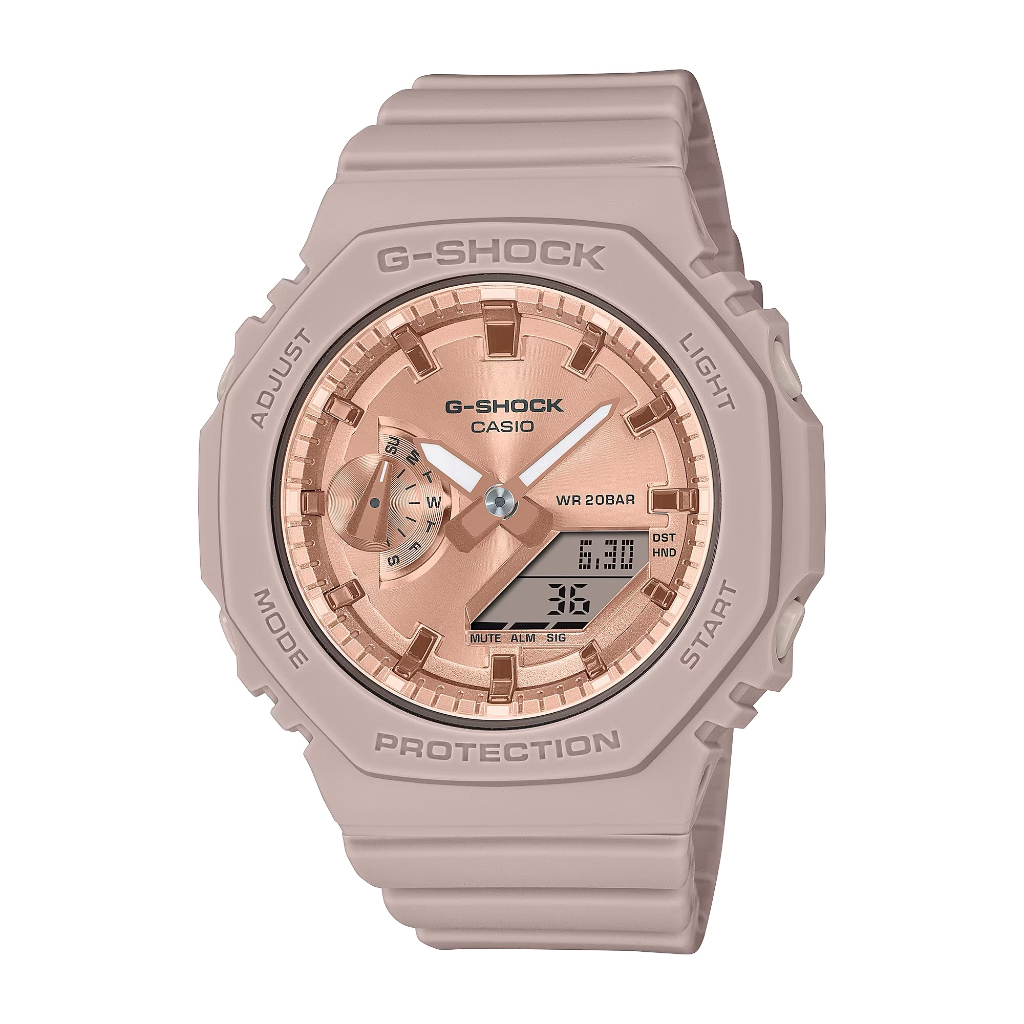 【柏儷鐘錶】CASIO G-Shock 八角手錶 農家橡樹 雙顯示 粉紅金 玫瑰金 女錶 GMA-S2100MD-4A