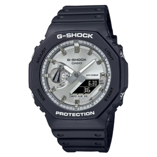 G-SHOCK CASIO 卡西歐 農家橡樹 霧黑八角形雙顯錶-銀色(GA-2100SB-1A)