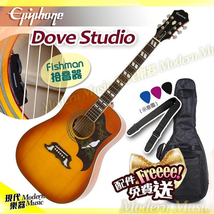 【現代樂器】現貨免運！Epiphone Dove Studio 雲杉木面單板 民謠吉他 電木吉他 鴿子