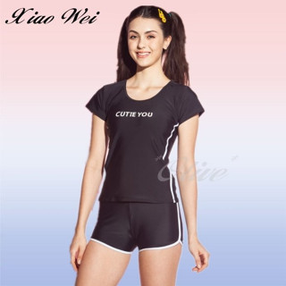 ☆奧莉薇網路購物☆泳之美品牌【黑底白色線條拼接】時尚大女二件式短袖泳裝特價790元 NO.8310(S-2L)