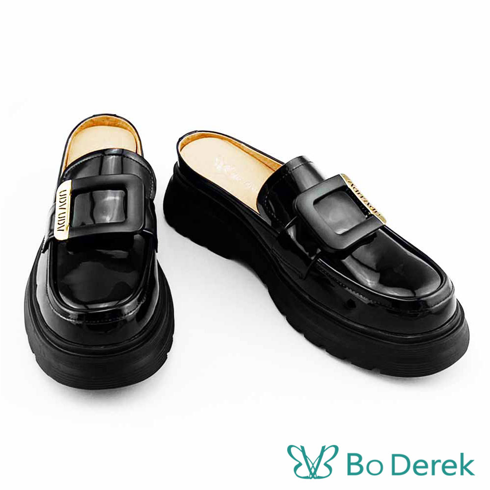Bo Derek 個性方釦漆皮穆勒鞋｜黑色