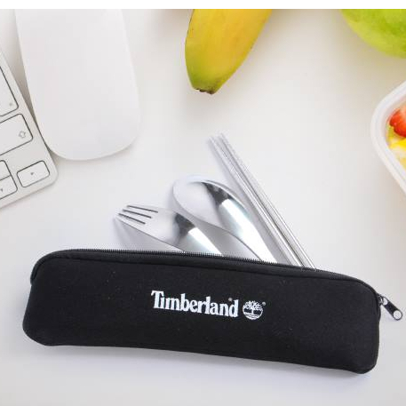 Timberland 絕版 全新 304不銹鋼 環保 餐具組 湯匙 叉子 筷子 露營 外出 出國 潛水布品牌收納袋